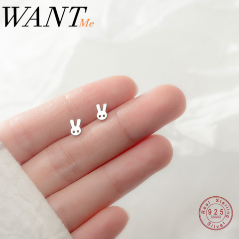 WANTME Genuine 100% 925 Sterling Silver Cute Minimalism Mini Bunny Rabbit Stud Earrings for Women Girl Birthday Jewelry Gift ► Photo 1/6