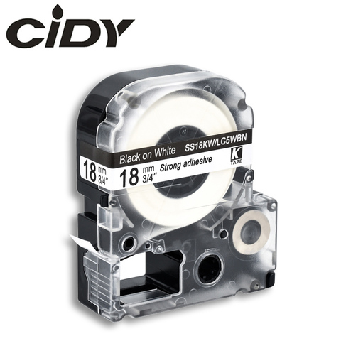 CIDY 18MM Black on White SS18KW/LC-5WBN LC 5WBN LC-5WBN9 label tape for kingjim/epson for LW300 LW400 LW-600P LW-700P ► Photo 1/6