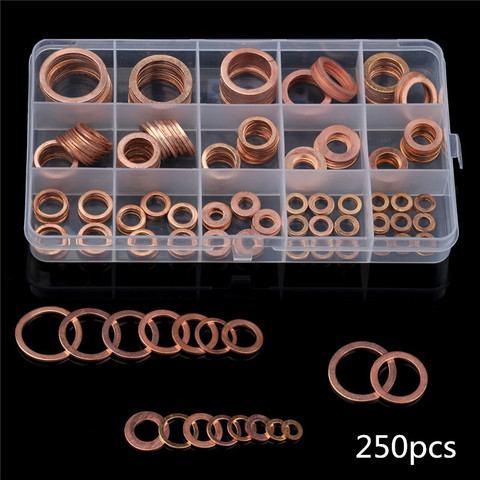 120/200/250/280PCS Flat Copper Washer Gasket Solid Copper Crush Spacer Oil Brake Sealing Kit M5/6/8/10/12/14/16/18 ► Photo 1/6