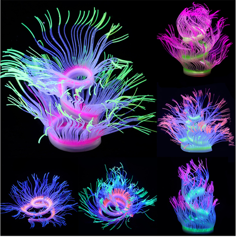 HONGYI Silicone Aquarium Artificial Coral Decoration Changeable Soft Fish Tank Sea Anemone Landscape Decor Ornament Glowing In L ► Photo 1/6