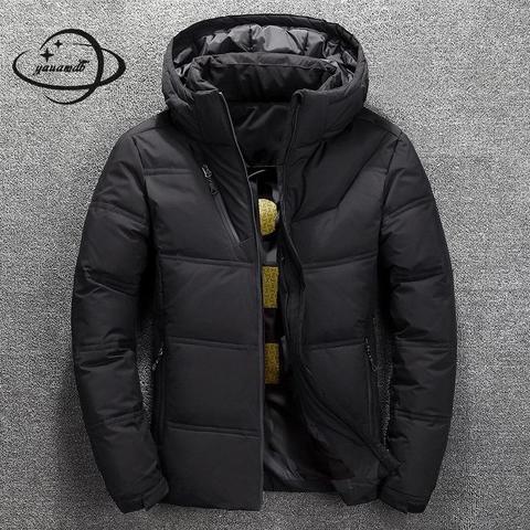 Mens Down Jacket Winter Male Coats  Zipper Thick Slim Casual Short Style Hooded Solid Color Man Outerwear Clothes H85 ► Photo 1/6