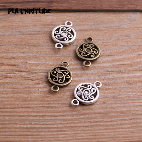  16pcs 12*19mm Two Color Zinc Alloy Necklace Charm Jewelry DIY Hollow Round Flower Connector Pendant Necklace ► Photo 1/5