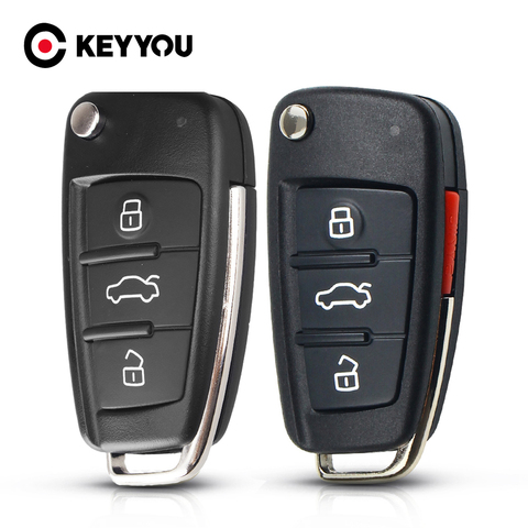 KEYYOU Folding Flip Remote Flip Car Key Case Shell Fob For Audi A6 A6L A2 A3 A4  A8 Q7 TT Key Fob Case 3 Buttons ► Photo 1/6