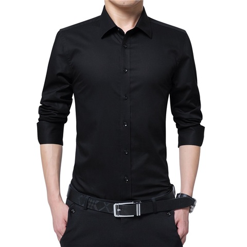 Men Dress Shirt Fashion Long Sleeve Business Social Shirt Male Solid Color Button Down Collar Plus Size Work White Black Shirt ► Photo 1/6