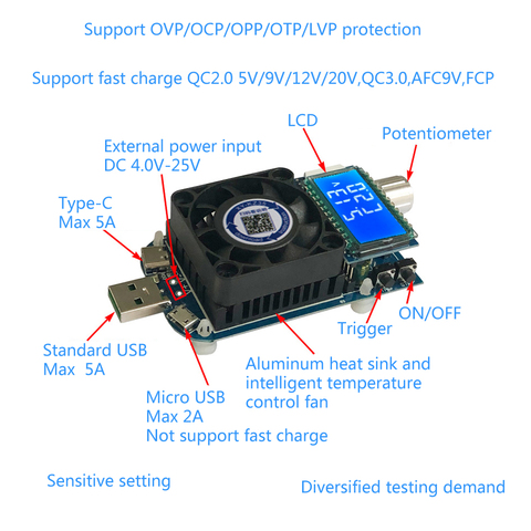 DC Electronic Load Tester 35W 5A Adjustable USB Intelligent Protection Aging Resistor Discharger Voltage Current Power Battery ► Photo 1/3