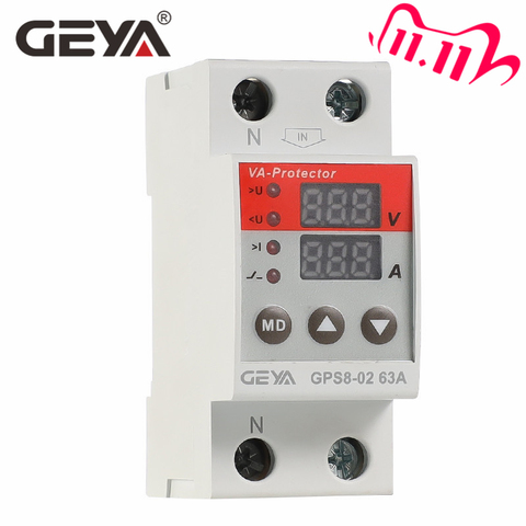 NEW ARRIVAL GEYA GPS8 Din Rail Over Current Protector Over Voltage Under voltage Protective Device 63A 220VAC ► Photo 1/6