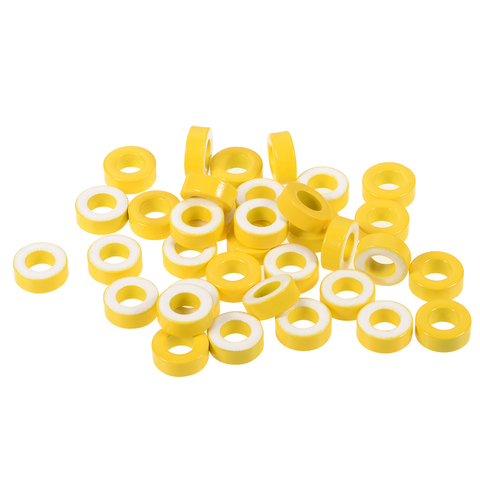 uxcell 35pcs 8.2 x 15.5 x 6.2mm Ferrite Ring Iron Powder Toroid Cores Yellow White ► Photo 1/4