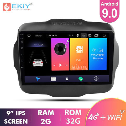 EKIY 9'' IPS Car Multimedia  Android 9.0 Auto Radio For Jeep Renegade 2016 2017 2022 Navi GPS Navigation 4G Stereo Video Player ► Photo 1/6