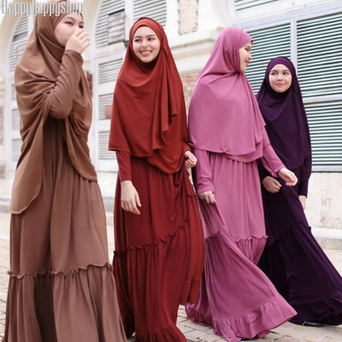 2 Pieces Prayer Outfit Islamic Muslim Women Hijab Burqa Dress Full Body Long Khimar Abaya Jilbab Dress EID Vestidos Arab Robes ► Photo 1/6