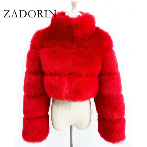 ZADORIN 2022 Women Fashion Cropped Faux Fur Coat Warm Stand Fur Collar Slim Fluffy Fur Jacket Women Winter Fur Coats Plus Size ► Photo 1/6