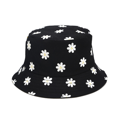 2022 Summer Panama Flower Print Bucket Hat Reversible Black White Fishing Cap Beach UV Protection Sun Hat Women Fisherman Hat ► Photo 1/6