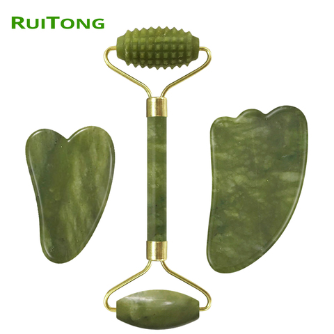 Drop Shipping Face Massage  Jade Roller Facial Massager Guasha Board Set 100% Natural Gouache Scraper Real Stone Jade Roller ► Photo 1/6