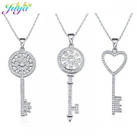 Juya Fashion Statement Necklaces Supplies Micro Pave Zircon Pendant Key Necklace For Women Girl Christmas Gift Jewelry Wholesale ► Photo 1/6