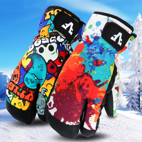 Queshark -40℃ Thicken Adult Teenager Kids Ski Snowboard Gloves Windproof Waterproof Gloves Winter Thermal Outdoor Sport Mittens ► Photo 1/6