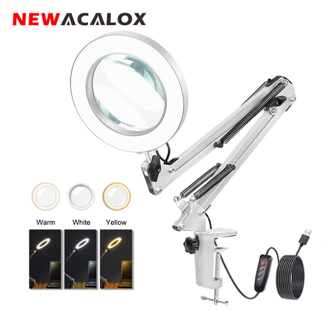 NEWACALOX 5X Magnifier Soldering Helping Hands Third Hand USB Folding Illuminated Magnifying Glass Soldering/Reading Lamp Tool ► Photo 1/6