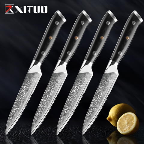 XITUO Damascus steel steak knife g10 handle knife set home dinner knife professional high quality Damascus knife ► Photo 1/6