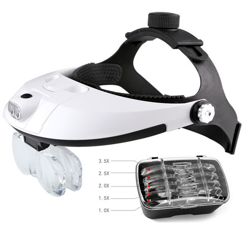 Hands Free Head Headband Helmet Magnifier Glasses Loupe Head Magnifier With LED Light and 5 lenes ► Photo 1/6