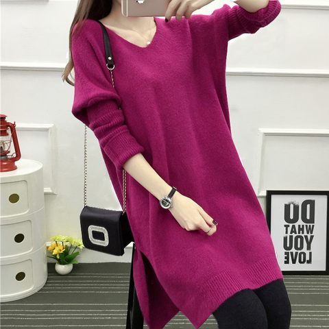 2022 New V-neck Long Sleeve Sweater Dress Women Autumn Winter Loose Tunic Knit Pullovers Sweater Casual Knitted Dresses NS4632 ► Photo 1/6