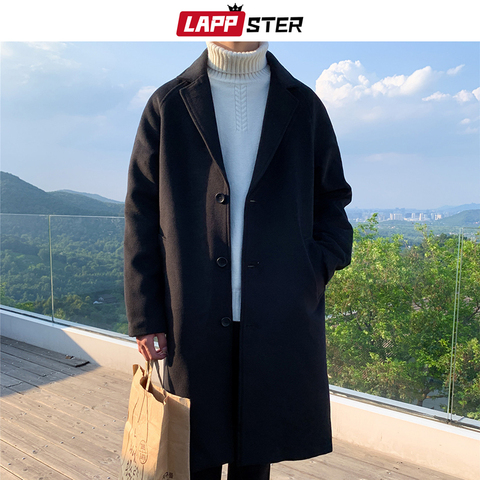 LAPPSTER Men Korean Fashion Winter Jacket Coats 2022 Wool Coat Mens Oversized Harajuku Overcoat Male Japanese Streetwear Jackets ► Photo 1/6