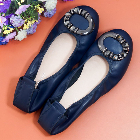 Ladies Casual Flat Shoes Spring Metal Decoratio Flats Women Round Toe Slip-on Ballet Flats Genuine Leather Ballerinas Flat Woman ► Photo 1/6