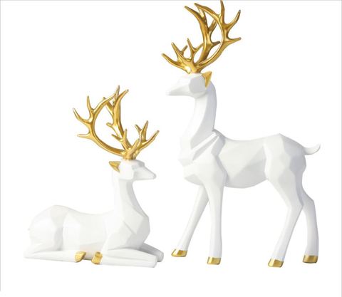 2Pcs Christmas Reindeer Figurines Nordic Style Small Resin Sitting Standing Deer Statues for Home Office Décor Synthetic Resin ► Photo 1/6