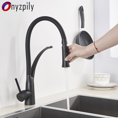 Onyzpily Black High Quality Kitchen Faucet Cold and Hot Deck Mounted Kitchen Tap Brushed nickle and Black torneira para cozinha ► Photo 1/6