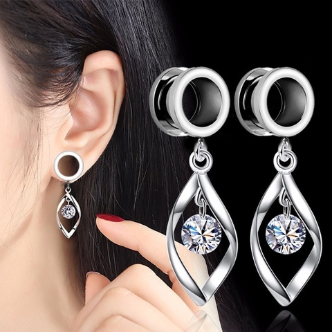 2Pieces  Stainless Steel Ear Plugs Tunnels Ear Expansions Ear Reamer Earrings CZ Gem Oreja Dilataciones Pircing Jewelry 00G ► Photo 1/5