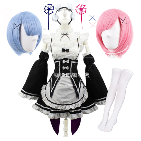Ram Rem Cosplay Re:zero Kara Hajimeru Isekai Seikatsu Black Costume Girls Maid Outfit Women Apron Dress Halloween Costumes ► Photo 1/5