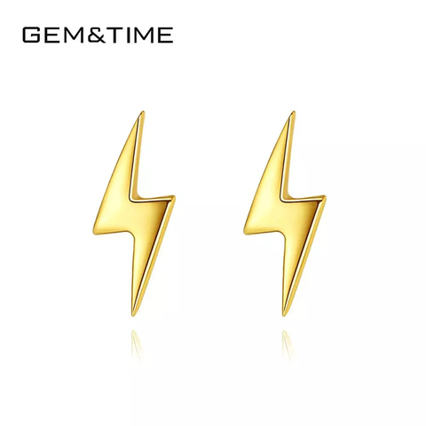 Gem&Time Minimalism Lightning Shape Stud Earrings For Women Solid 925 Sterling Silver Earrings Fine Jewelry pendientes mujer ► Photo 1/6