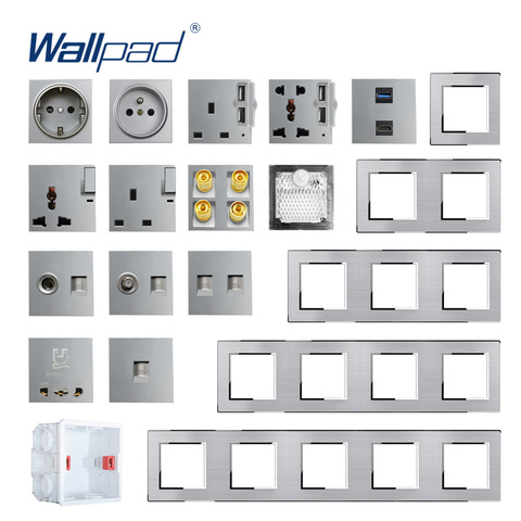 Wallpad DIY Module Grey Stainless Steel Panel Wall Power Socket Electrical Outlet S6 Function Key Free Combination ► Photo 1/6