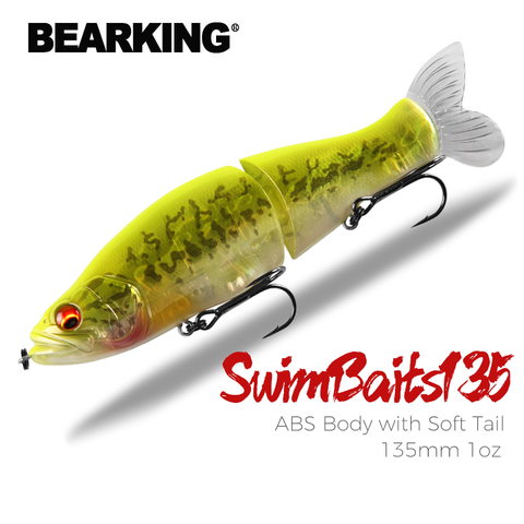 BEARKING Top Fishing Lures 135mm 1oz Jointed minnow Wobblers ABS Body with Soft Tail SwimBaits soft lure for pike and bass ► Photo 1/6