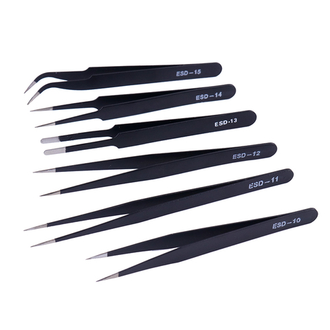 6PCS/Set ESD Stainless Steel Tweezers Maintenance Tools Industrial Precision Curved Straight Tweezers Multifunction Repair Tool ► Photo 1/6