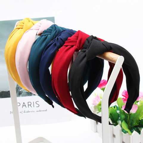 Solid Color Knot Headbands for Women Simple Fabric Girls Hairband Women Hair Accessories Wide Side Hair Band Christmas 2022 ► Photo 1/6