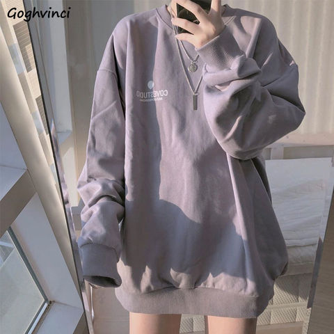 No Hat Hoodies Women Spring Letter Printed Loose Thin Korean Trendy Leisure Chic Womens Sweatshirts All-match Tees Preppy New BF ► Photo 1/6