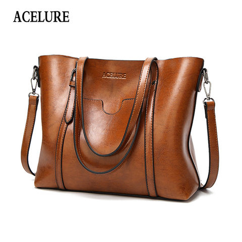 ACELURE Women bag Oil wax Women's Leather Handbags Luxury Lady Hand Bags With Purse Pocket Women messenger bag Big Tote Sac Bols ► Photo 1/6