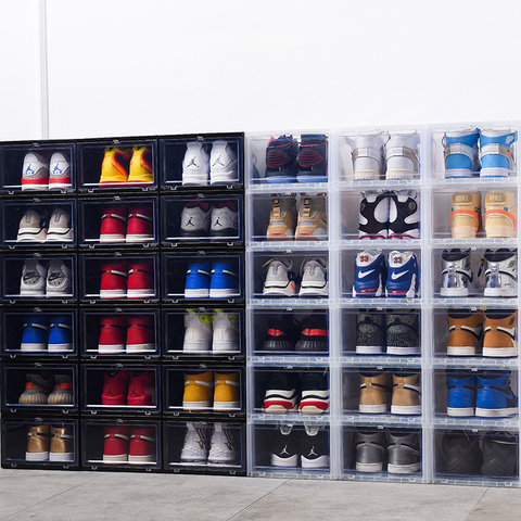 Wholesale 12-60pcs Clear magnetic Drop Shoe Box Solid Hard Plastick Sneaker Rack Storage Organizer Shelf Stackable Fit AJ&Jordan ► Photo 1/6