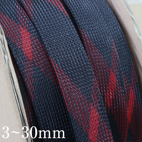 Black + Red PET Braided Wire Sleeve 3 - 30mm Tight High Density Insulated Cable Protection Expandable Line Sheath ► Photo 1/1