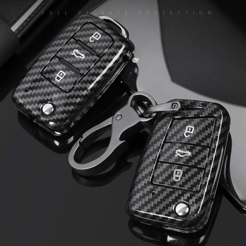Carbon Fiber ABS Car Key Case For VW Volkswagen Polo Golf 4 5 6 7 T5 Passat B6 B5 Skoda Octavia A5 A7 Seat Leon Ibiza Ateca ► Photo 1/5