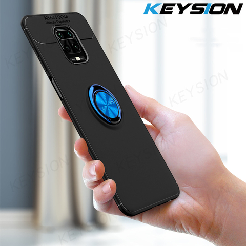 KEYSION Metal Ring Case For Redmi Note 9s 9 Pro 9A 9C 8 8T 7A K20 Shockproof Phone Cover for Xiaomi Mi Note 10 lite Poco F2 Pro ► Photo 1/6