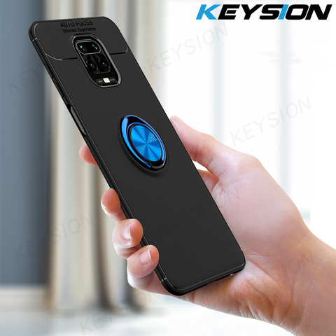 KEYSION Metal Ring Case For Redmi Note 9s 9 Pro 9A 9C 8 8T 7A K20 Shockproof Phone Cover for Xiaomi Mi Note 10 lite Poco F2 Pro ► Photo 1/6