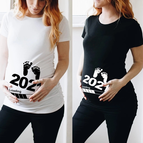 Baby Loading  2022 Printed Pregnant T Shirt Maternity Short Sleeve T-shirt Pregnancy Announcement Shirt New Mom Tshirts Clothes ► Photo 1/6