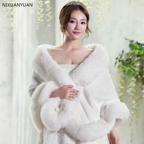 Red/White Wedding Bolero Winter Bridal Shrug Faux Fur Wedding Shawls Women Wraps Bridal Jacket Party Coat Bridal Shawl ► Photo 1/6