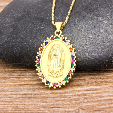 2022 Rainbow Virgin Mary Pendant Necklaces For Women Gold Crystal Our Lady of Guadalupe Necklaces Copper Cubic Zircon Jewelry ► Photo 1/6