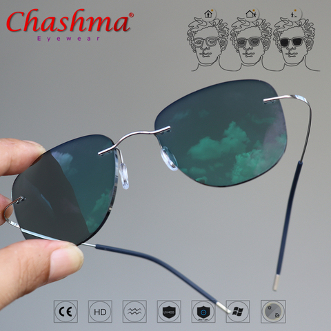 Titanium Transition Aviation Sunglasses Photochromic Reading Glasses Rimless Eyeglasses Men with Diopters ► Photo 1/6