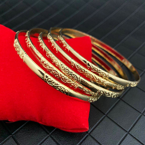 Morocco Style Top Polished Mirror Bangle 24k Gold Filled Woman Wedding Bracelet Slim Bangle Sets Jewelry  Bracelets for Women ► Photo 1/6