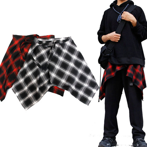 Hip Hop Irregular Men and Women Fake Shirt Hem Spring Autumn Plaid False Shirt Skirt Half-body Female Skirts Womens Jupe Saia ► Photo 1/6