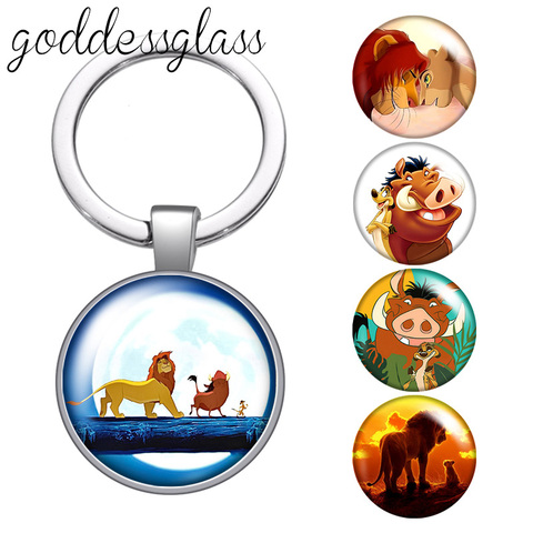 Disney The Lion King Cute Simba Timon Pumbaa glass cabochon keychain Bag Car key chain Ring Holder Charms keychains gift ► Photo 1/6