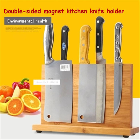 High Quality Multi-function Household Kitchen Knife Holder Kitchen Supplies Bamboo Magnetic Knife Holder Bar Storage Knife Stand ► Photo 1/6