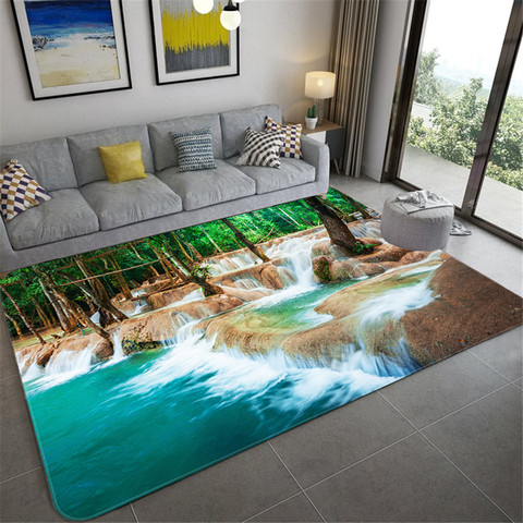 Natural Scenery 3D Carpet For Living Room Green Forest Waterfall Landscape Rug Bedroom Anti-slip Carpet In The Bathroom Large ► Photo 1/6