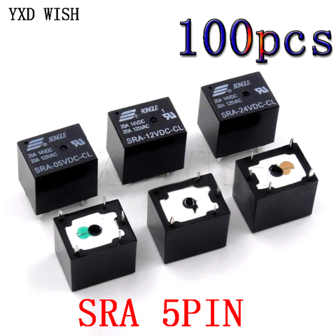 100pcs Relays SRA-05VDC-CL SRA-12VDC-CL SRA-24VDC-CL Power Relay 5 Pin DC 5V 12V 24V 10A 250VAC 5PIN Black Automobile Relay ► Photo 1/3